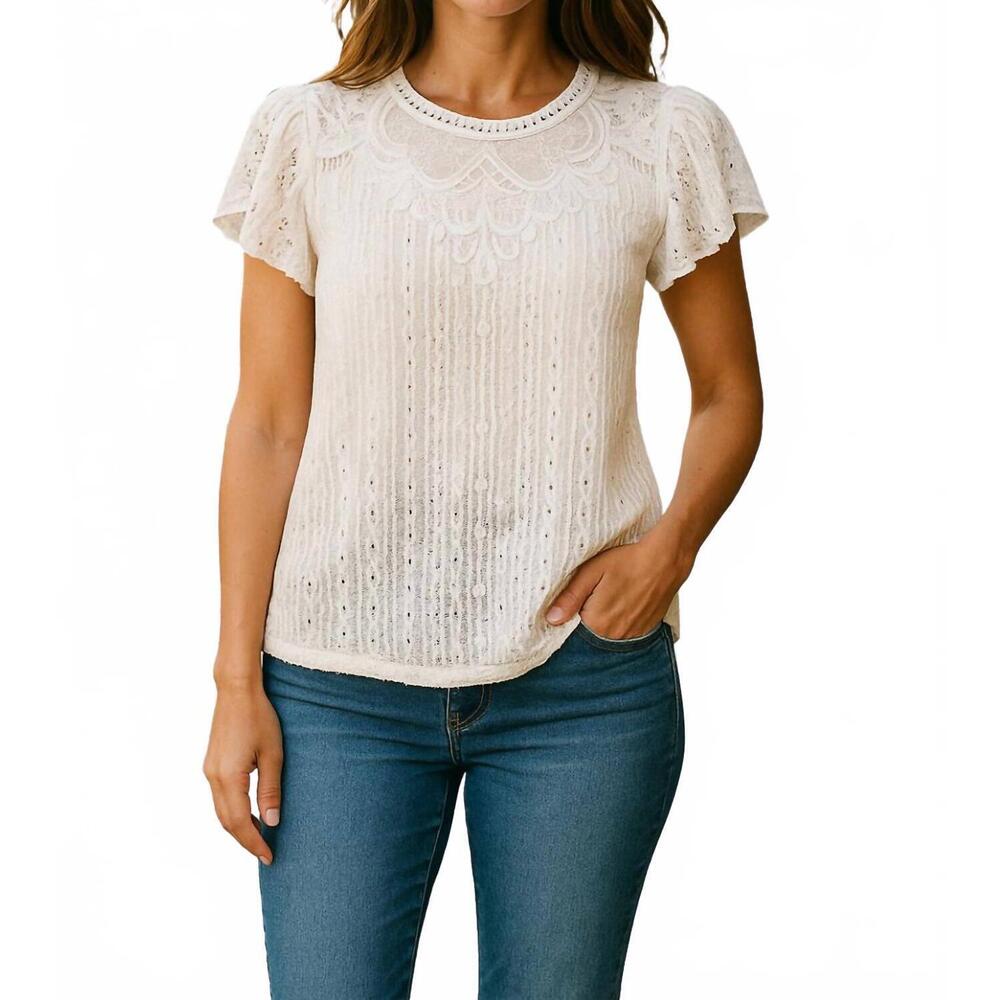 NEW DIVA USA summer lace crew neck blouse in white